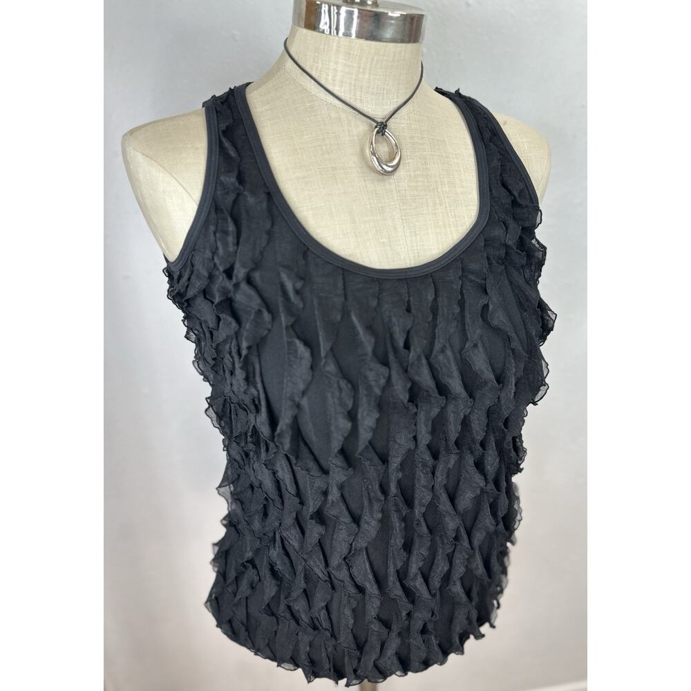 Vintage 90s Y2K Black Ruffle Whimsygoth Fairy Tank Top Size Large A. Byer